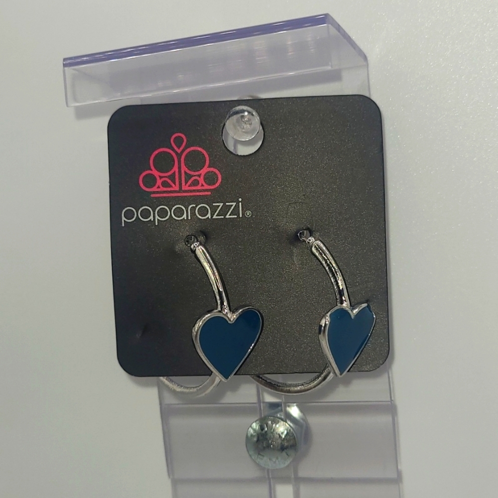 Blue Heart Paparazzi Costume Earrings